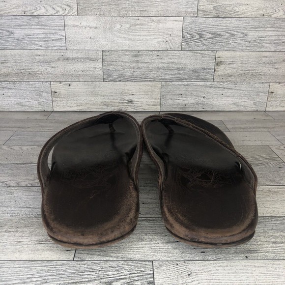Olukai Mea Ola Brown Leather Flip Flop Thong Sandals Men’s Size 11 - Picture 3 of 5